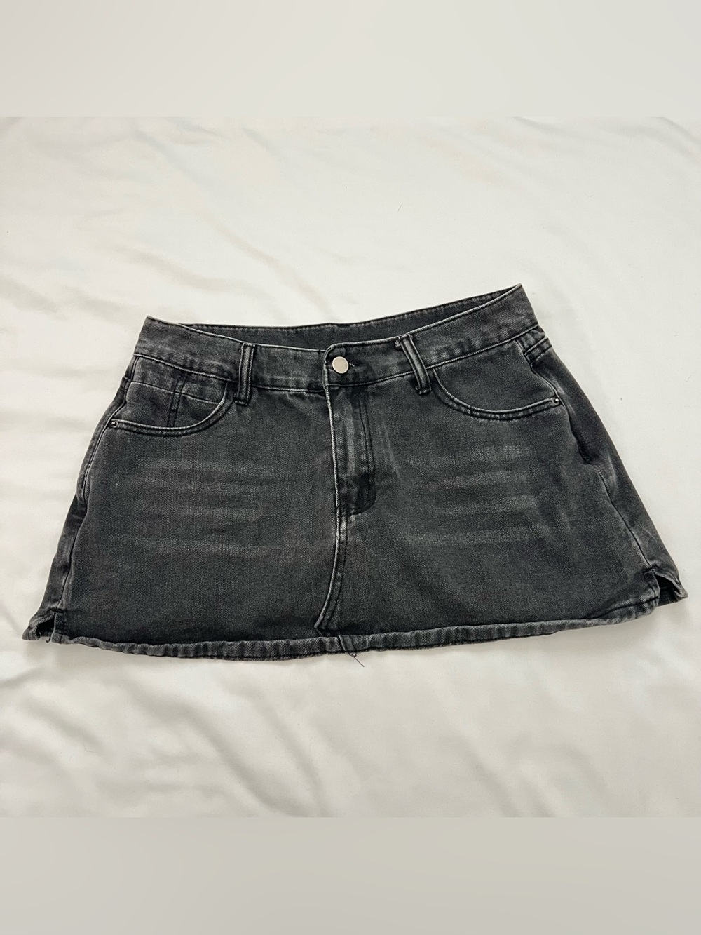 Y2K Washed Black Denim Mini Skirt Skort Women’s L Emo Grunge Goth Punk Mall